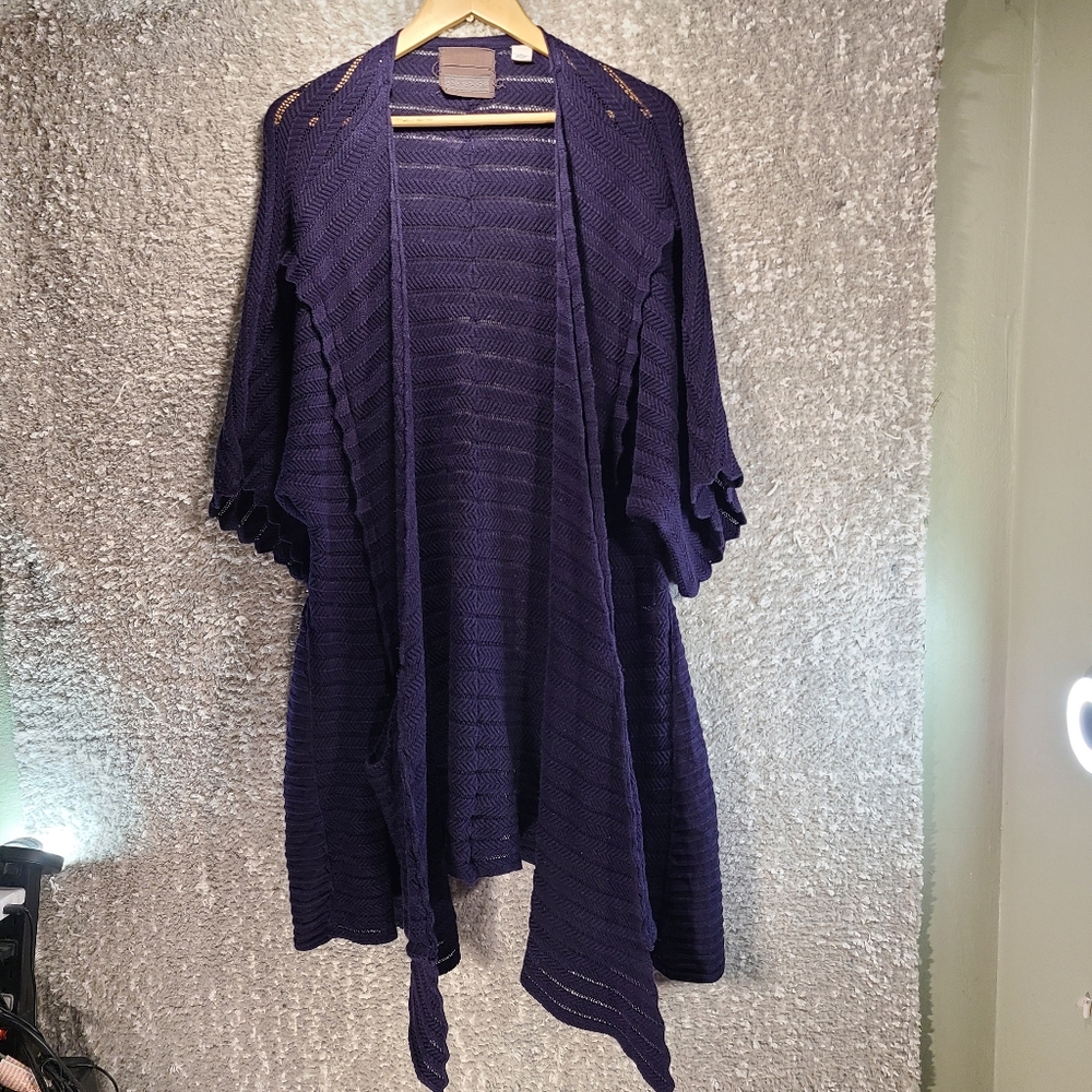 Anthropologie Guinevere‎ Navy Blue Open Short Sleeve Cardigan Sweater Size Large